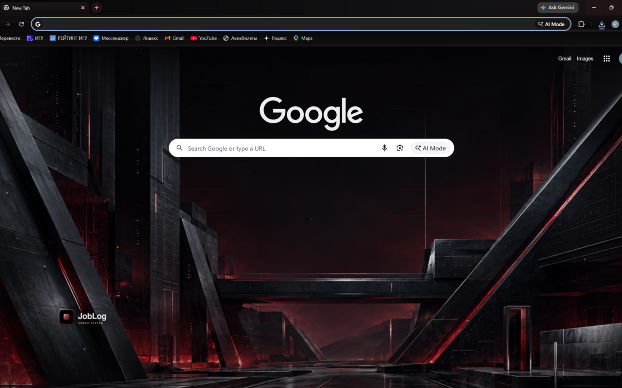 JobLog Ember installed on a Chrome new tab page
